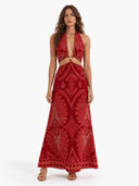 Casual Tribal Print Halter Cutout Maxi Dress