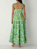 Elegant Floral Square Neck Top & Maxi Skirt Two Piece Set