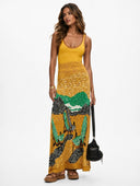 Boho Graphic Print Scoop Neck Knit Maxi Dress