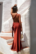 Elegant One-Shoulder Ruched Satin Maxi Dress