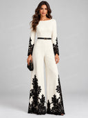 Elegant Contrast Lace Applique Wide Leg Jumpsuit
