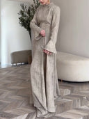 Elegant Stand Collar Long Sleeve Top & Pant Two-Piece Set
