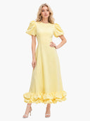 Elegant Puff Sleeve Ruffle Hem Maxi Dress