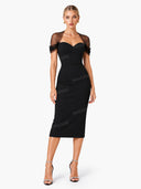 Elegant Sweetheart Neck Mesh Sleeve Bodycon Midi Dress
