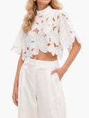 Exquisite Floral Lace Cutwork Crop Top & Wide-Leg Pants Two-Piece Set