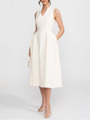Elegant Cape Sleeve Cutout A-Line Midi Dress