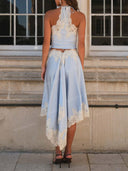 Elegant Convertible Lace Trim Halter Maxi Dress