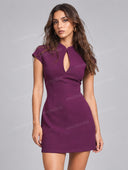 Elegant Mandarin Collar Keyhole Mini Dress