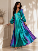 Luxury Satin Gradient V-Neck Maxi Dress
