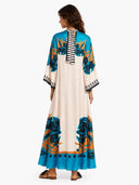 Exquisite Satin Vintage Floral Print Flowing Maxi Dress