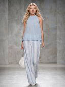Elegant Sleeveless Top & Striped Wide-Leg Pants Set