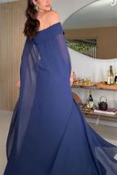 Elegant Off-the-Shoulder Pleated Chiffon Maxi Dress