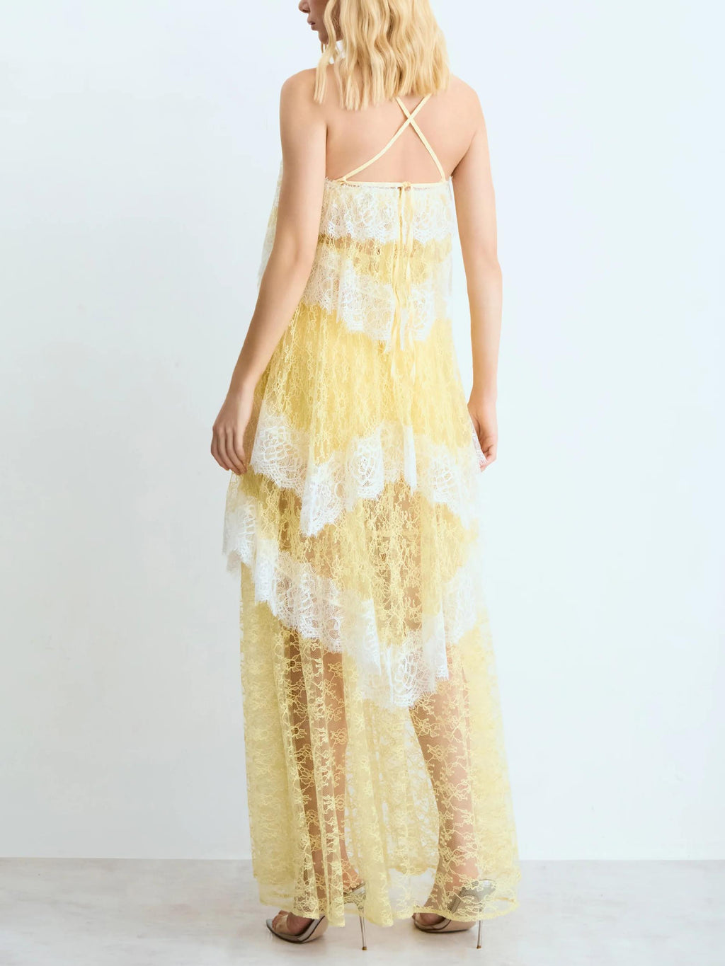 Elegant Tiered Lace Spaghetti Strap Maxi Dress