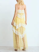 Elegant Tiered Lace Spaghetti Strap Maxi Dress