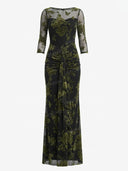 Elegant Floral Velvet Jacquard Mesh Maxi Dress