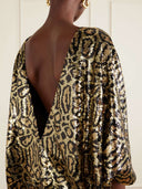 Elegant Leopard Sequin Kaftan Maxi Dress