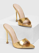 Crocodile-Embossed Pointed-Toe High Heel Sandals