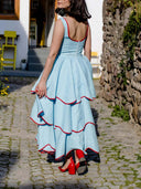 Exquisite Strawberry Embroidered Tiered Midi Dress