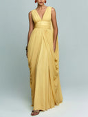 Elegant Draped Chiffon Evening Maxi Dress