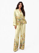Elegant Floral Print Satin Shirt & Wide Leg Pants Set