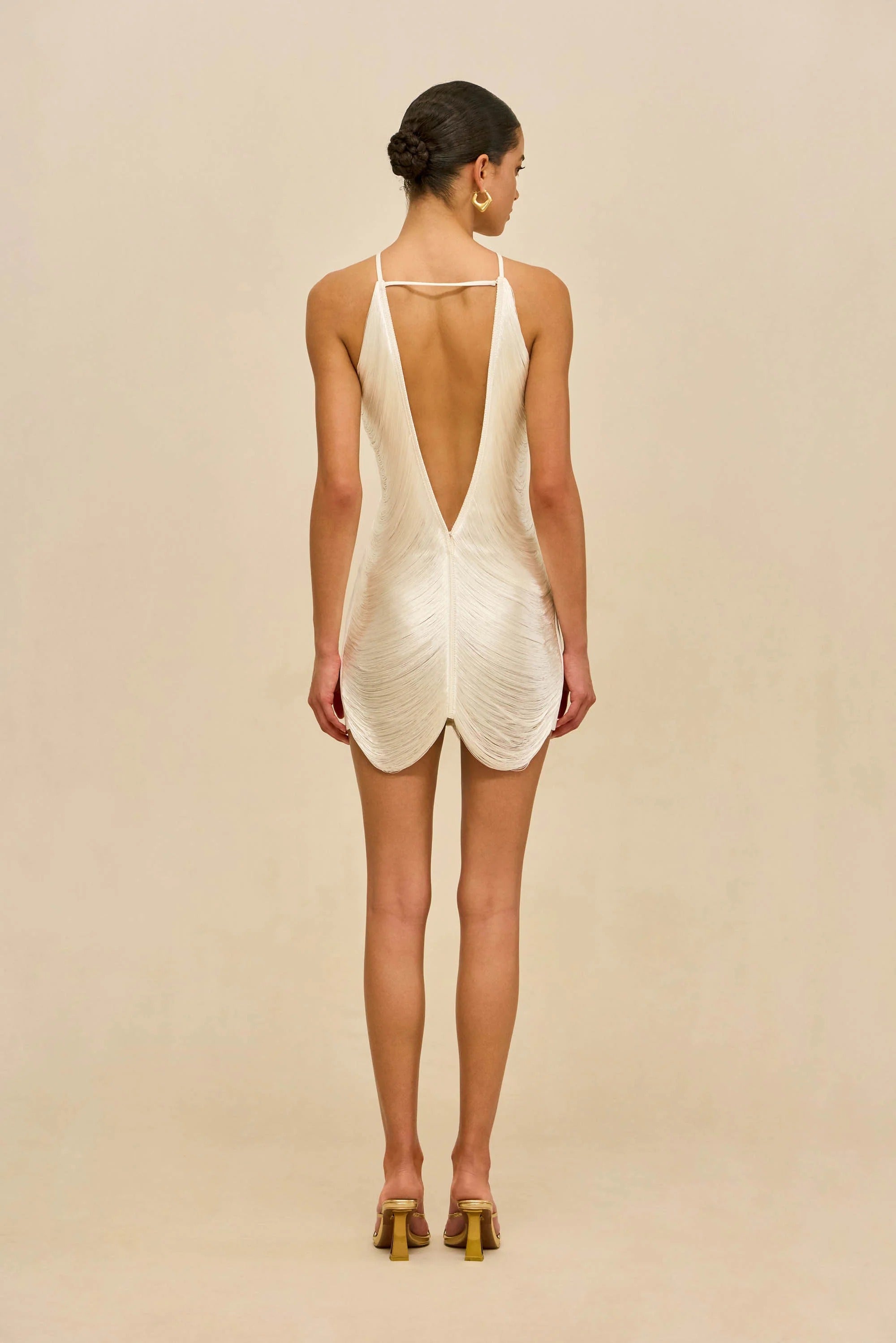 Elegant Satin Fringe Halter Backless Mini Dress