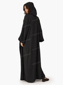 Casual Hooded Wide-Sleeve Open-Front Abaya Maxi Dress