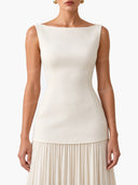Elegant Pleated Classic Boat Neck Pleated Maxi Dress