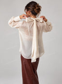 Sheer High Neck Blouse &Crocodile Embossed Midi Skirt Set