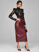Elegant Floral Lace Bodysuit & High Waist Maxi Skirt Two Piece Set