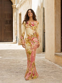 Elegant Floral Print Satin Maxi Dress