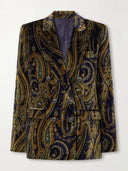 Paisley Print Velvet Double Breasted Blazer