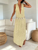Casual Plunge V-Neck Sleeveless Flowy Maxi Dress