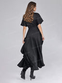 Elegant Short Sleeve High-Slit Maxi Dress