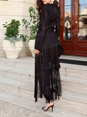 Elegant Long Sleeve Top & Fringe Pants Two-Piece Set