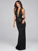 Lace Halter Bodysuit & Mermaid Maxi Skirt Two Piece Set