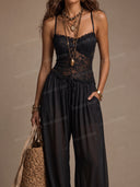 Sexy Lace Spaghetti Strap Sheer Jumpsuit
