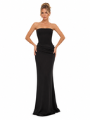 Elegant Strapless Draped Satin Maxi Dress