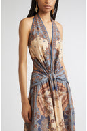Chapel Floral Halter Backless Maxi Dress