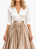 Elegant Satin Bodysuit & Pleated Flowy Party Two-Piece Set