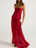 Elegant Spaghetti Strap Ruffle Maxi Dress