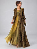 Exquisite Abstract Print Draped Chiffon Maxi Dress