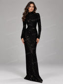 Sequin Mock Neck Long Sleeve Mermaid Maxi Dress