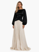 Chic Minimalist Velvet Paneled Pleated-Hem Maxi Dress