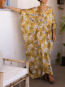 Elegant Floral Print Draped Kaftan Maxi Dress