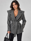 Structured Shoulder Belted Wrap Blazer