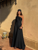 Elegant One-Shoulder Satin Maxi Dress