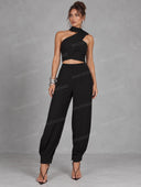 Asymmetric Halter Top & Wide Leg Pants Set