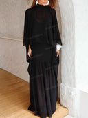 Elegant Sheer Cape Sleeve High Neck Kaftan Maxi Dress