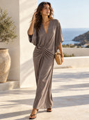 Casual Pleated Batwing Sleeve Maxi Dress