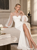 Elegant Beaded Sheer Sleeve Maxi Dress